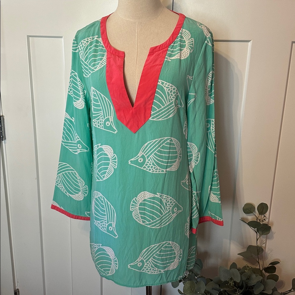 Sail to Sable STS Tuckernuck Mint white Coral trim swim M 100% silk Cover-Up